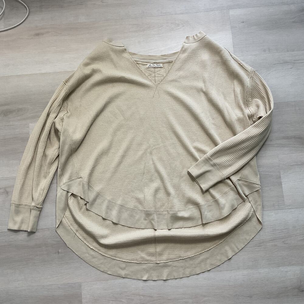 We The Free V Neck Womens Slouchy Oversized Sweater Extra Large Beige